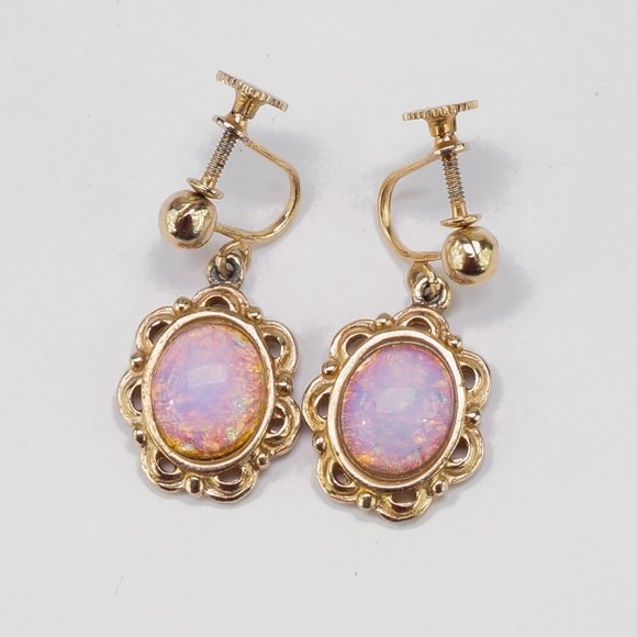 Vintage Jewelry - 3/$25 Pink Foiled Cabochon Screwback Earrings